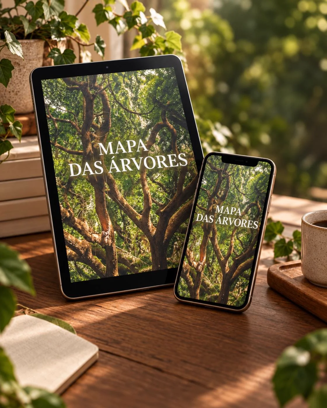 Mapa das Árvores em versão digital, num tablet e num celular